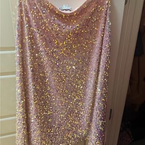 She and Sky Pink Sequin Midi Skirt